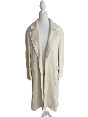 Zara Rustic Long Textured Coat Ecru Ivory